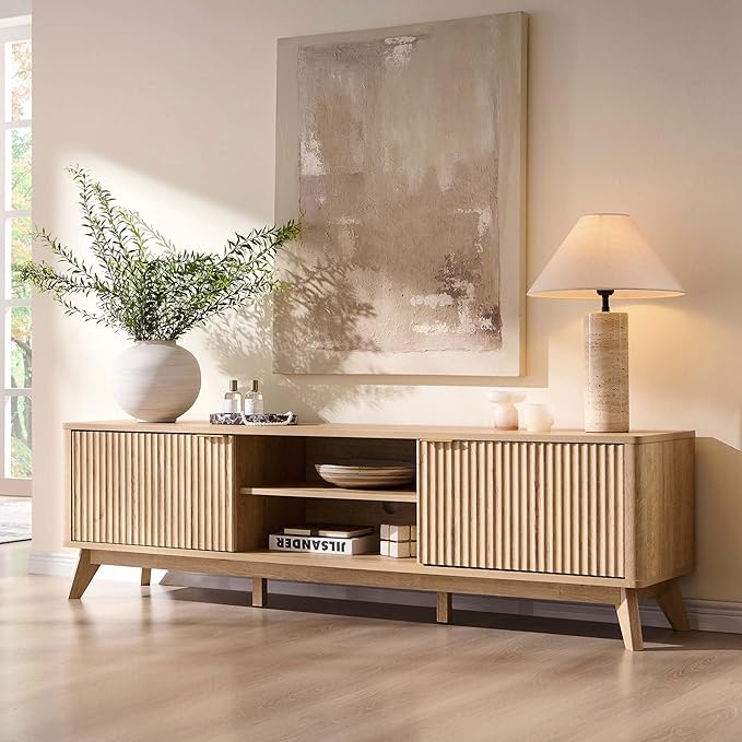 OKD 70" Mid Century Modern Fluted TV Stand, Entertainment Center, Media Console