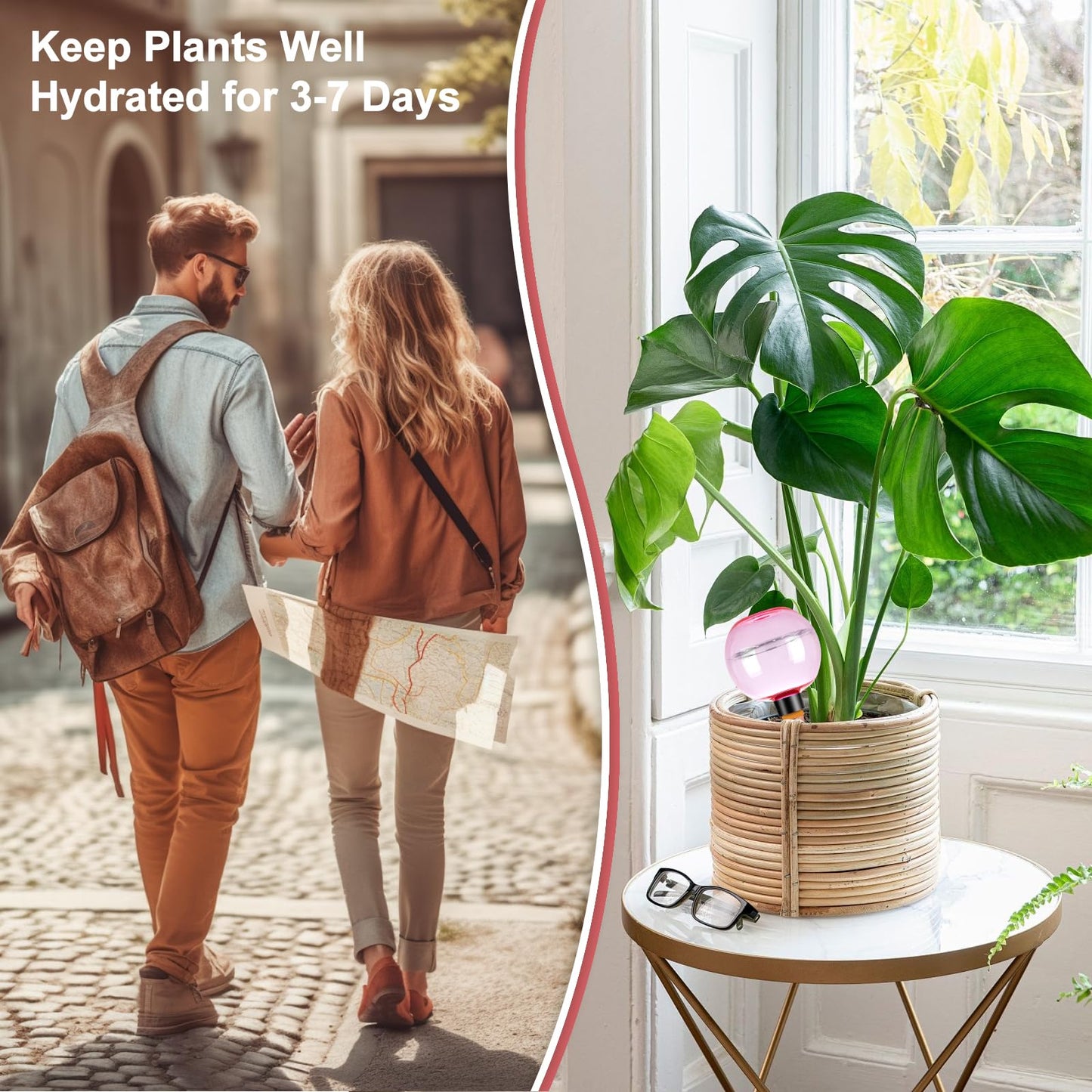 Ansberta 2 Pack Self Watering Globes 17oz Large Plant Watering Globes Top Fill, Self Water Planter Insert Indoor/Outdoor Plastic Water Bulbs Slow Release Terracotta for Plants, Pink