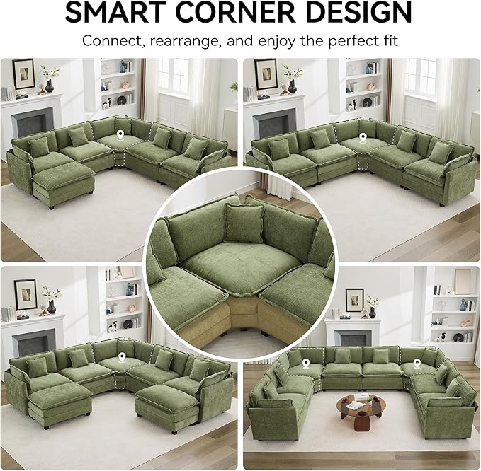113'' V Shaped Cloud Sectional Sofa, Oversized Deep Seat Couches