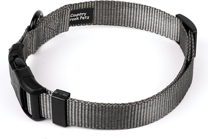 Country Brook Petz - Everyday Nylon Dog Collar and Leash - 10+ Cool Colors (3/4 Inch, Small, Charcoal)