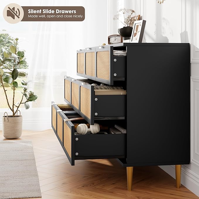 GarveeHome Rattan 9 Drawer Dressers