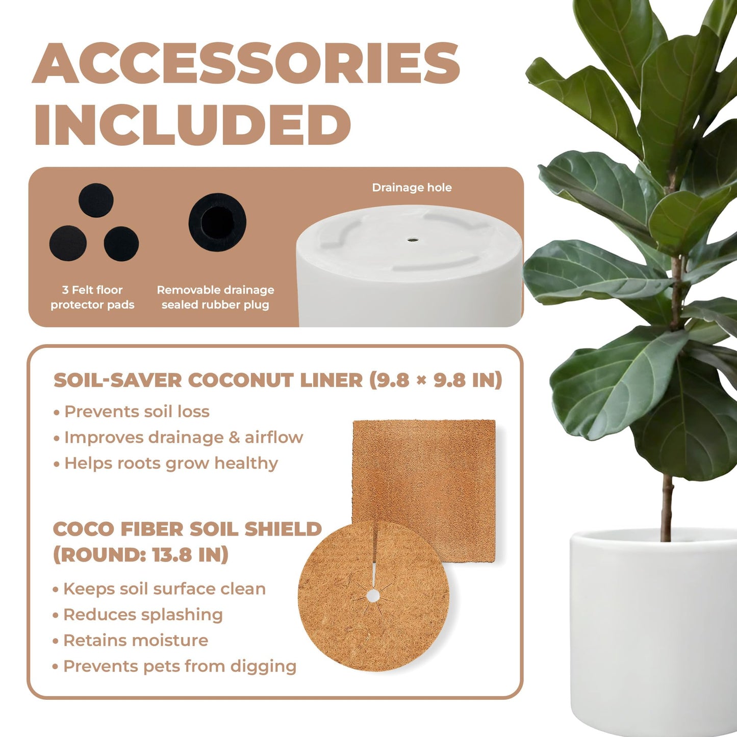 DEPLA LANE Lumero Fiberstone Cylinder Planter (14.0" Pot Opening x 15.7"D x 15.7"H) Smooth Finishes, Lightweight, Durable, UV Resistant, Modern Minimalist Decor, Indoor Outdoor Plant Pot (XL, White)