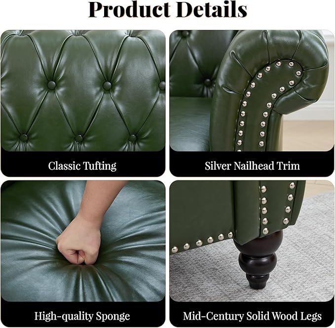 LEVNARY Chesterfield Armchair, Tufted Leather Accent Chair, Mid-Century Modern