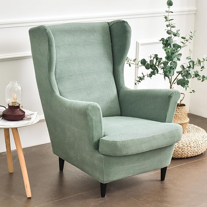 HAOYONG Jacquard Wingback Chair Cover Thickening Wing Armchair Covers Set of 2