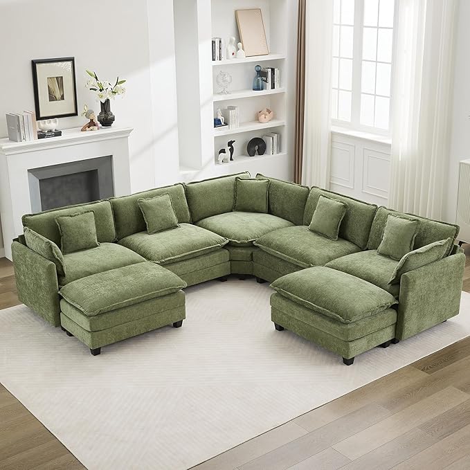 113'' V Shaped Cloud Sectional Sofa, Oversized Deep Seat Couches