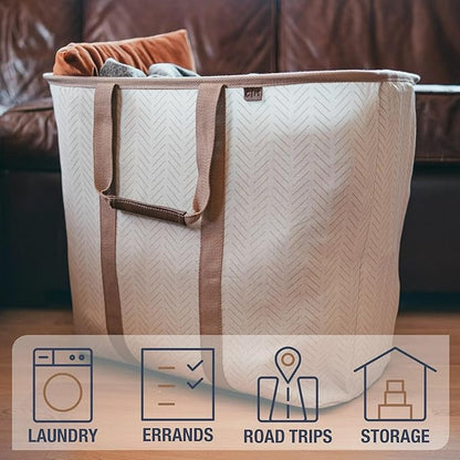 CleverMade Collapsible Laundry Caddy – Foldable Laundry Hamper & Tote, XXL 64L Pop-Up Laundry Basket with Handles, Space-Saving Laundry Organizer for Home, Dorm, Closet & Travel, 2 Pack - LUXE Mocha