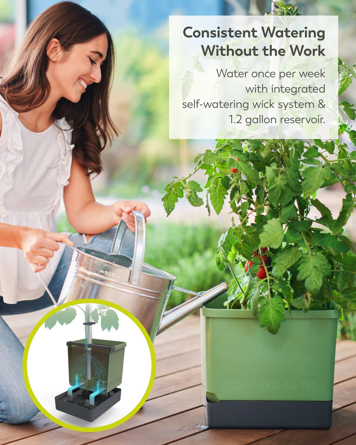 BUZZY Seeds Self-Watering Vertical Tomato Planter with Trellis – 1.2 Gal Reservoir, Large Capacity Planter for Tomatoes & Climbing Plants (Green)