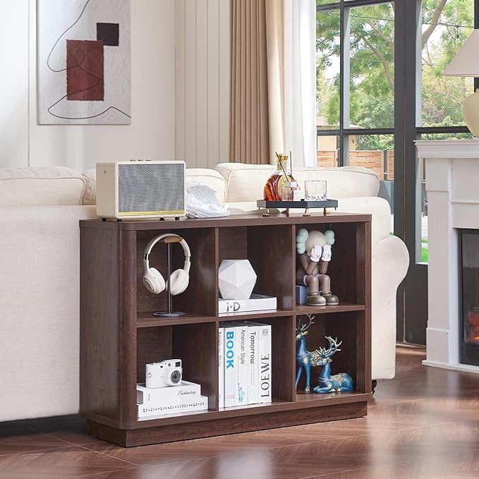 Joaxswe 6 Cube Storage Bookcase, Wood Floor Standing 2-Tier Bookshelf