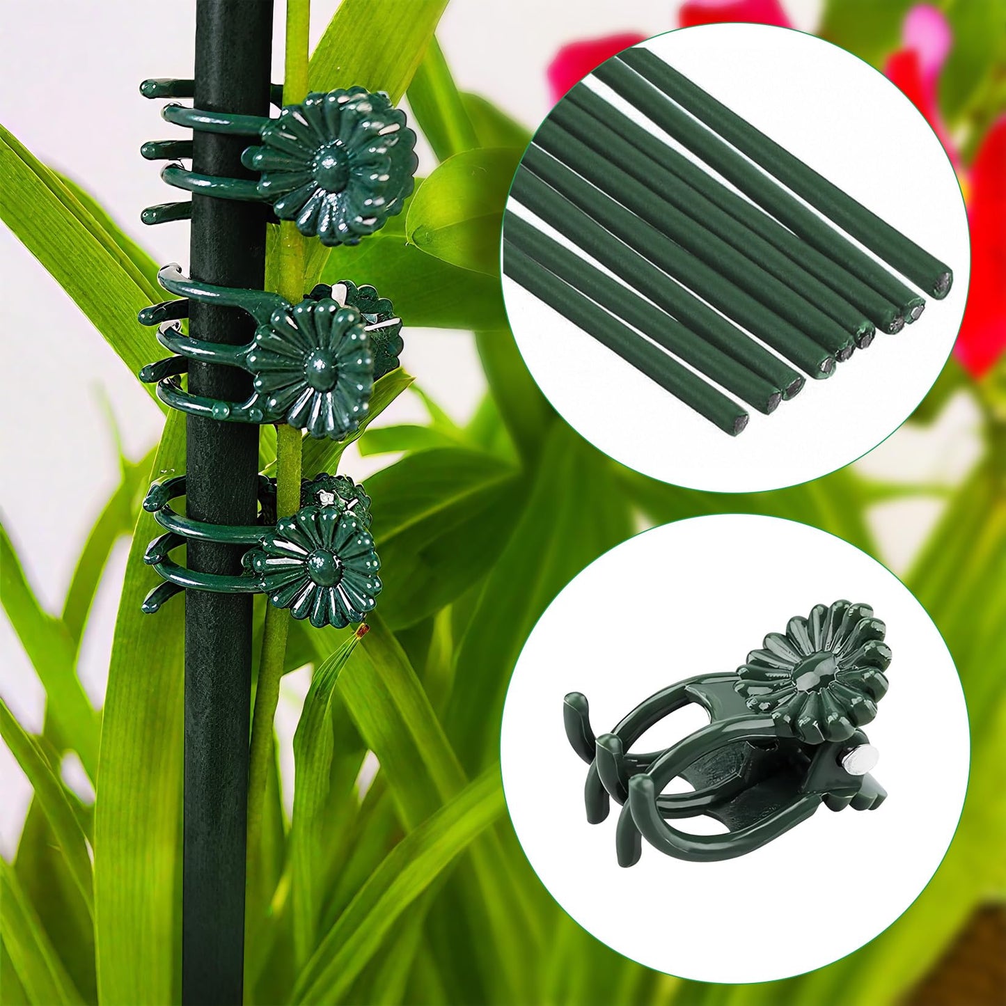 20pcs 15.7" Plant Stakes with 30pcs Clips, Bendable Orchid Stakes and Clips Set Support Tall for Indoor/Outdoor Plants,Potted Plants,Single Stem Vines Flower Plant Support Sticks for Orchid Rose Peony
