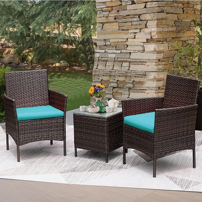 Greesum 3 Pieces Patio Furniture Sets Outdoor PE Rattan Wicker Chairs
