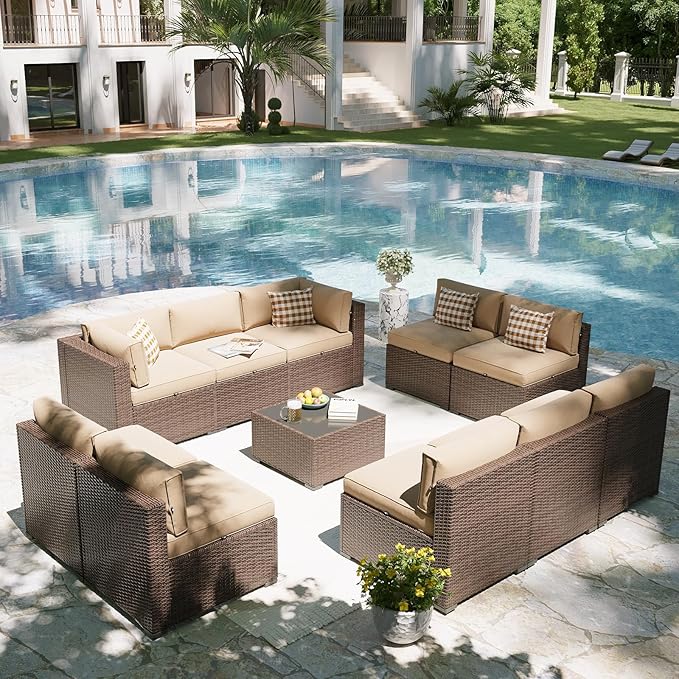 Aoxun Patio Furniture Set, 11 Piece Outdoor Sectional Sofas