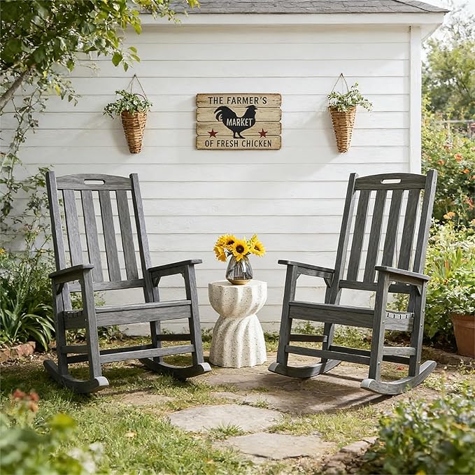 Psilvam Outdoor Rocking Chair, Poly Lumber Oversized Rocking Chair