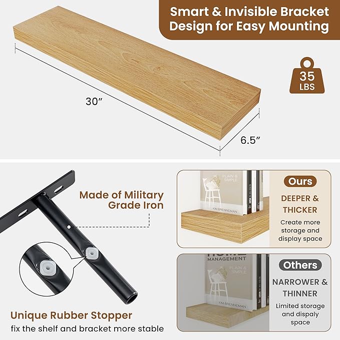 fuqing Floating Shelves for Wall, Wall Mounted Wood Floating Shelf