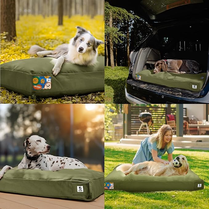 Sytopia 36 Inch Canvas Outdoor Dog Bed for Large Dogs, Durable Dog Bed with Waterproof Machine Washable Removable Cover, Indoor Patio Pet Pad for Crate, Green