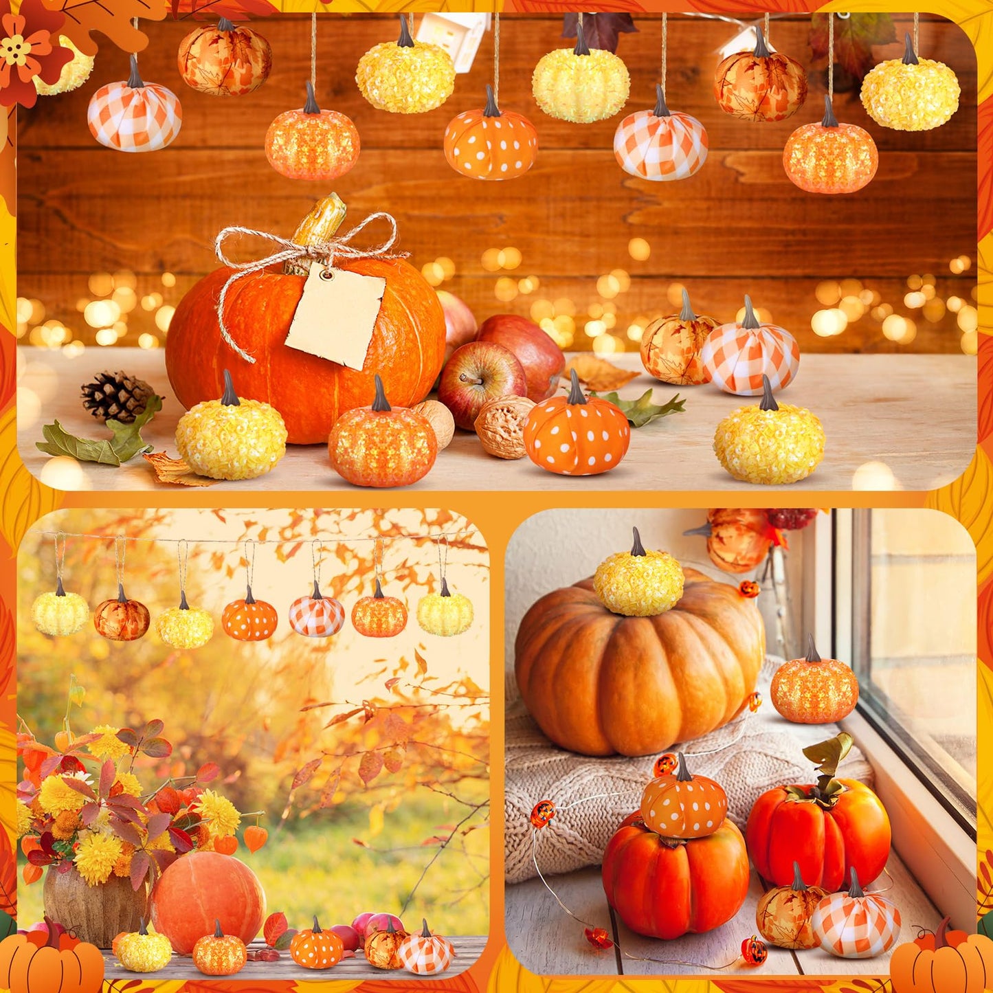 Libima 12 Pcs Thanksgiving Pumpkin Tree Ornament Fall Tree Decorations Hanging Mini Pumpkin Ball Decorations Farmhouse Ornaments for Autumn Thanksgiving Halloween Christmas (Cute)