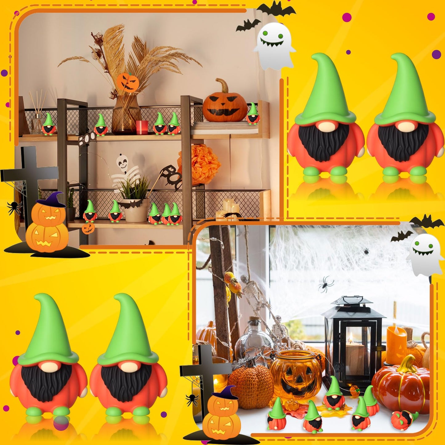 Roowest 60 Pcs 60 Pcs Mini Christmas Gnomes Figurines Decorations Miniature Resin Gnomes Tiny Santa Deer Gingerbread Man Dwarf Figurine to Hide Ornaments for Village Table Decor (Pumpkin)