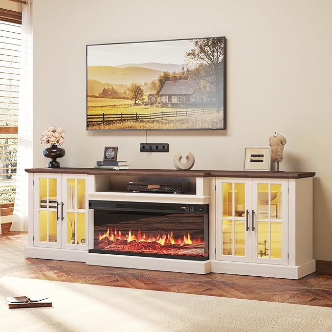 87" Farmhouse TV Stand with 36" Fireplace