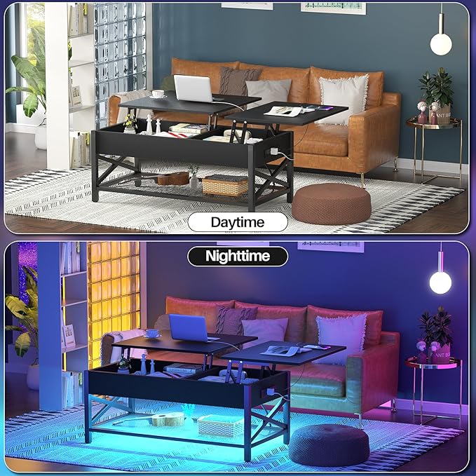 Aheaplus Black Lift-Top Coffee Table