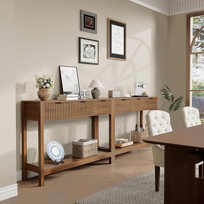 Nasonet Fluted Console Table, Wooden Sofa Table