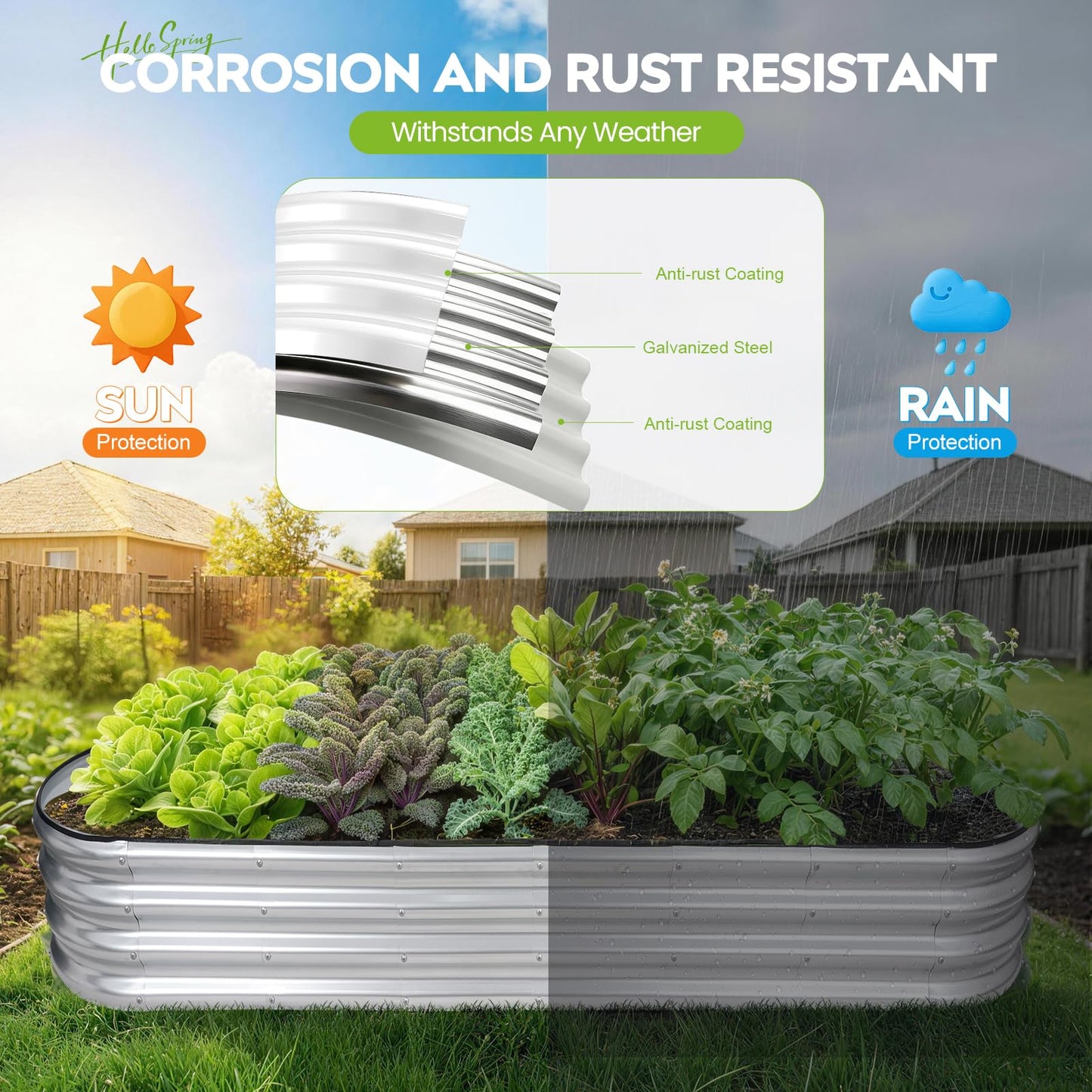 ZORMY Galvanized Raised Garden Bed 2 Pack, 8x2x1ft Oval Metal Planter Box Outdoor with Support Rods & Corner Protection, Planter Beds for Vegetables, Fruits, Flowers (Silver)