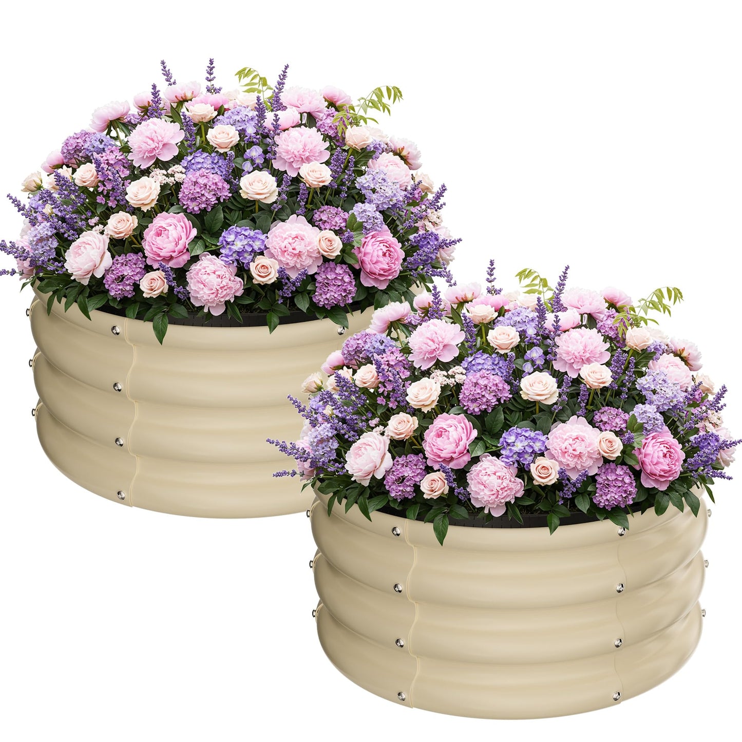 ZXZYHFTY Raised Garden Bed, 0.6 mm Galvanized Steel Round Planter Box with Open Bottom, White, 2 x 2 x 1 FT, 2 Pack