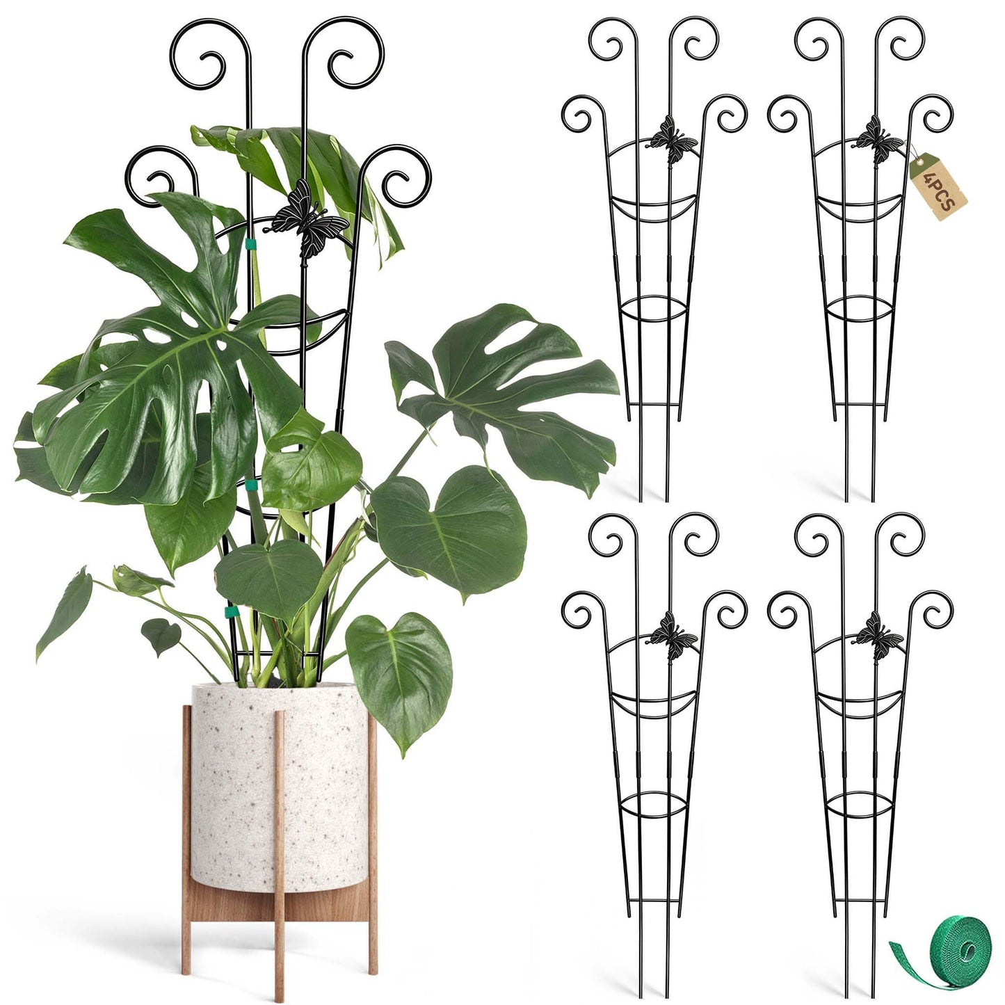 Coomin 32.6in Monstera Plant Support for Indoor Plants, 4P Trellis for Climbing Plants Indoor, Plant Climber Stakes for Potted Plants