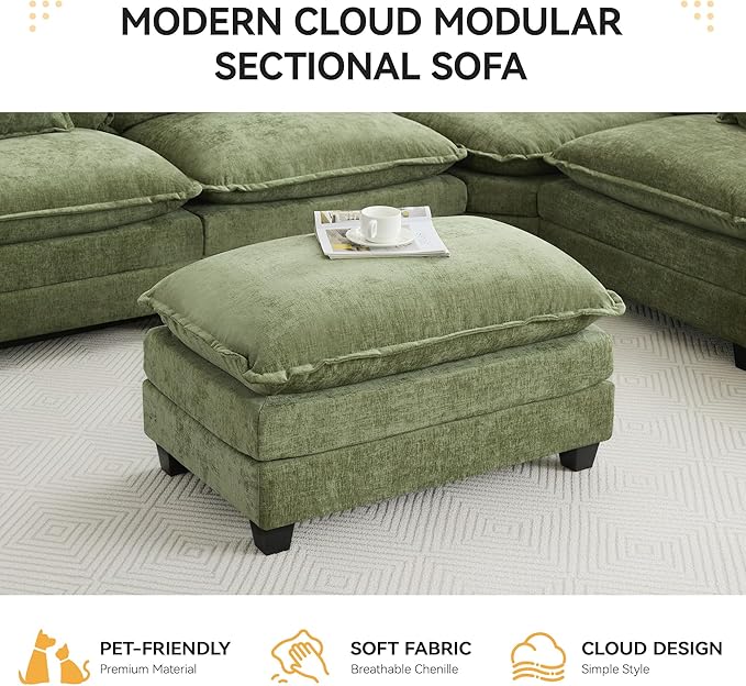 35‘’ Modern Chenille Cloud Sofa Ottoman, Rectangle Ottoman