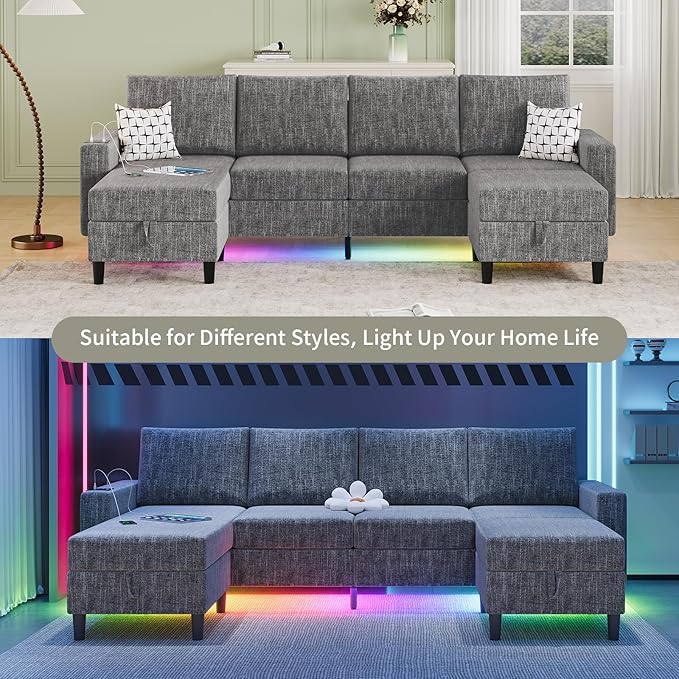 Sectional Couches for Living Room, 6-Seats Soft Linen Fabric Sectional Sofa