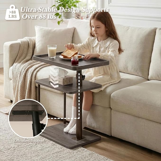 Faesun C Table End Table Adjustable Height, 360°Swivel TV Tray Table