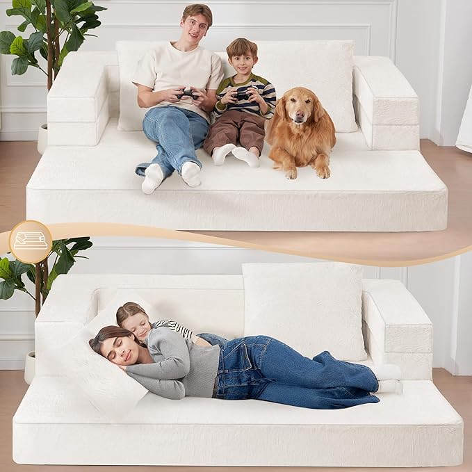 Futon Sofa Bed with Pillow, 3-in-1 Sleeper Sofa Bed with Removable Cover