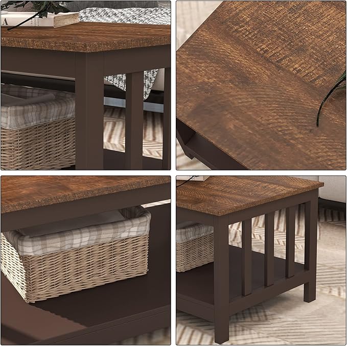 ChooChoo Farmhouse Coffee Table, Espresso Living Room Table