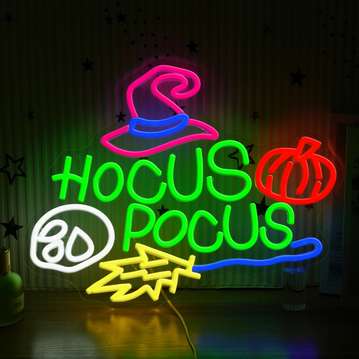 AEHEMNGZ Hocus Pocus Halloween Neon Sign for Wall Decor Mysterious Witch Hat LED Neon Sign Skull Light Up Sign for Bedroom Halloween Decoration Bar Party Gift（16.54 * 12.6in）