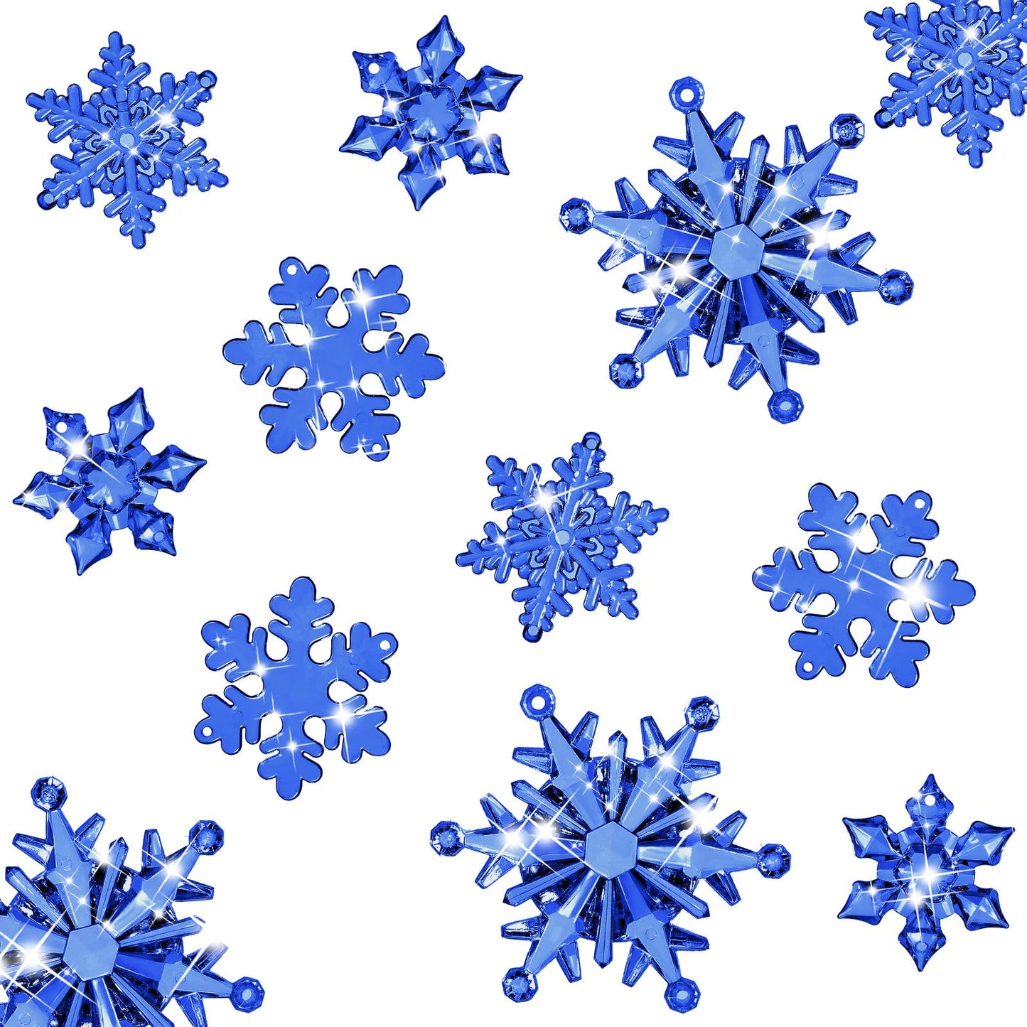 Dilunave 40 Pieces Navy Blue Christmas Snowflake Ornaments Acrylic Christmas Tree Decorations Crystal Snowflakes Translucent Winter Hanging Ornaments for Xmas Tree DIY Crafts