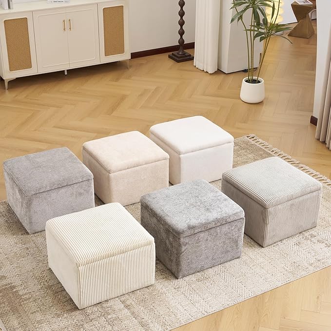 Modern Cube Storage Ottoman, Chenille Ottoman Foot Stools, Ottoman Footstool