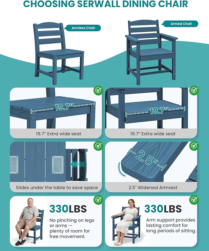 SERWALL Patio Dining Set with 15FT Double Side Umbrella, Outdoor Dining Sets