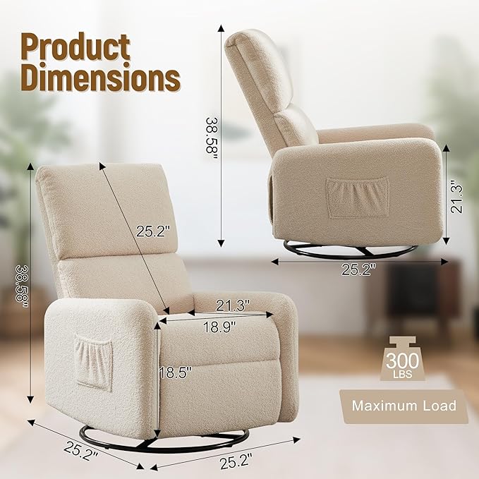 Korser 360° Rocking Chair, Nursery Rocker Chair