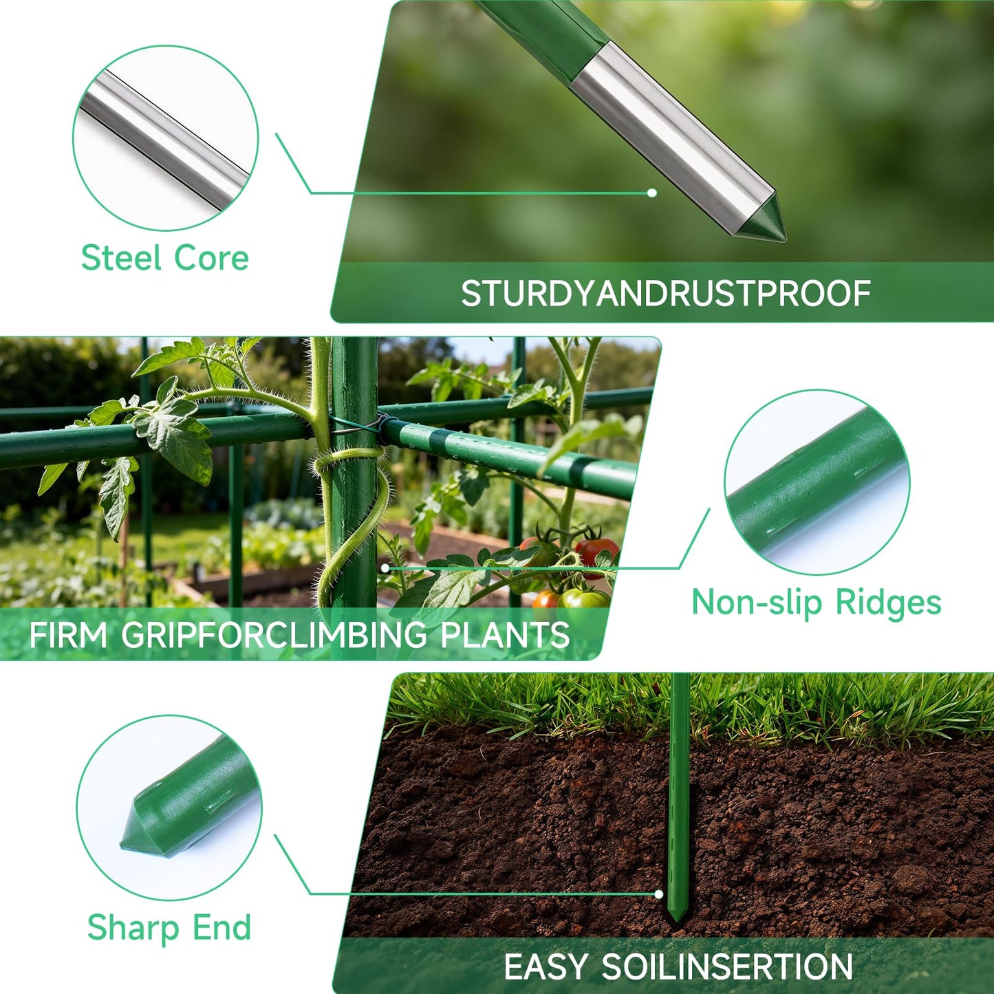 100 Pcs Tomato Stakes 16 Inch Garden Stakes for Outdoor Plants Support Plastic Coated Metal Plant Stakes Supports for Climbing Potted Plants with 50 Connectors 50 Rotatable Clips 165 Ft Twist Tie