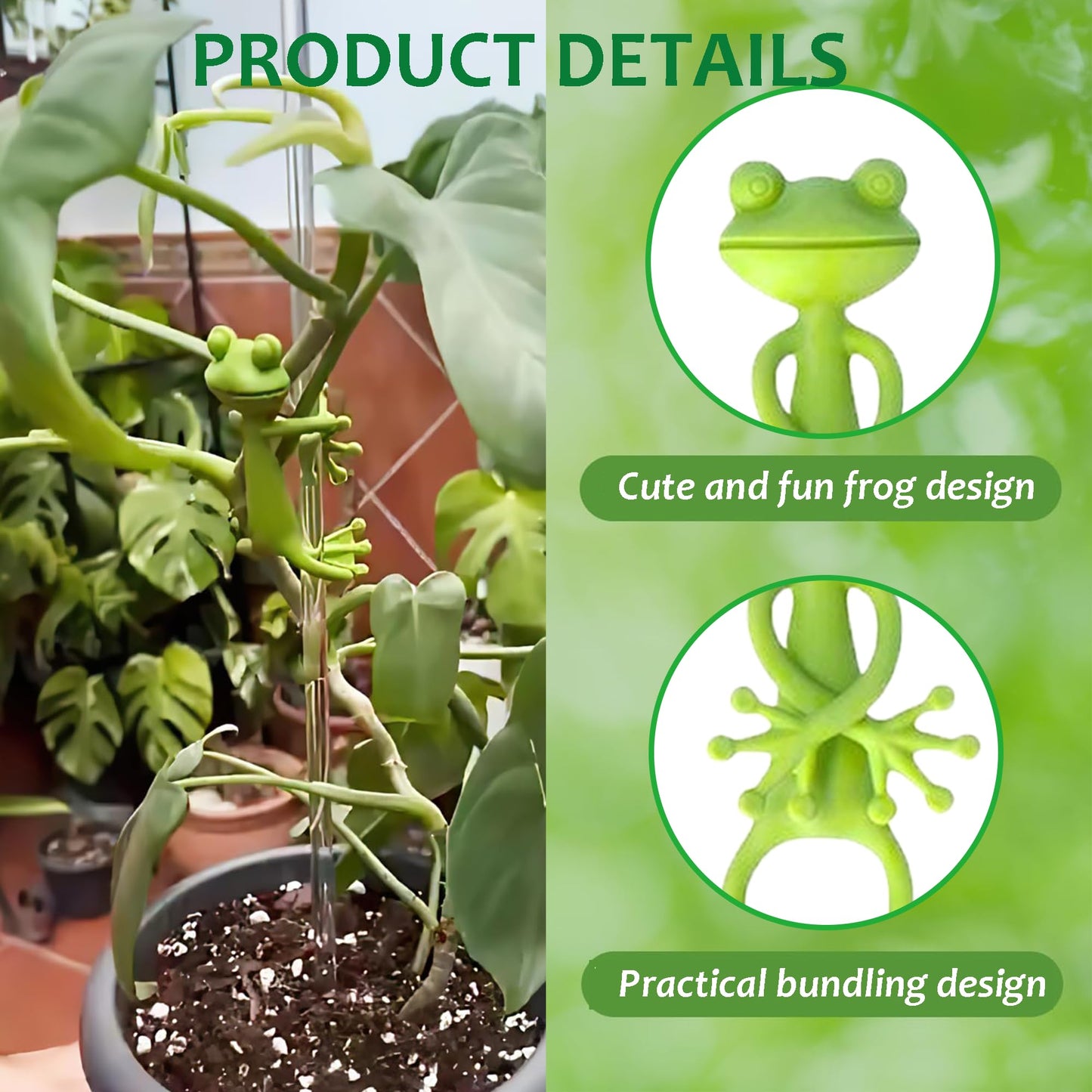 YQCBSU 2025 New Bendable Frog Moss Pole, Monstera Plant Stakes, Plant Support for Climbing Indoor Plants, Wall Clips for Potted Climbers, Plant Accessories for Gardening or Cable Management (6 Pcs)