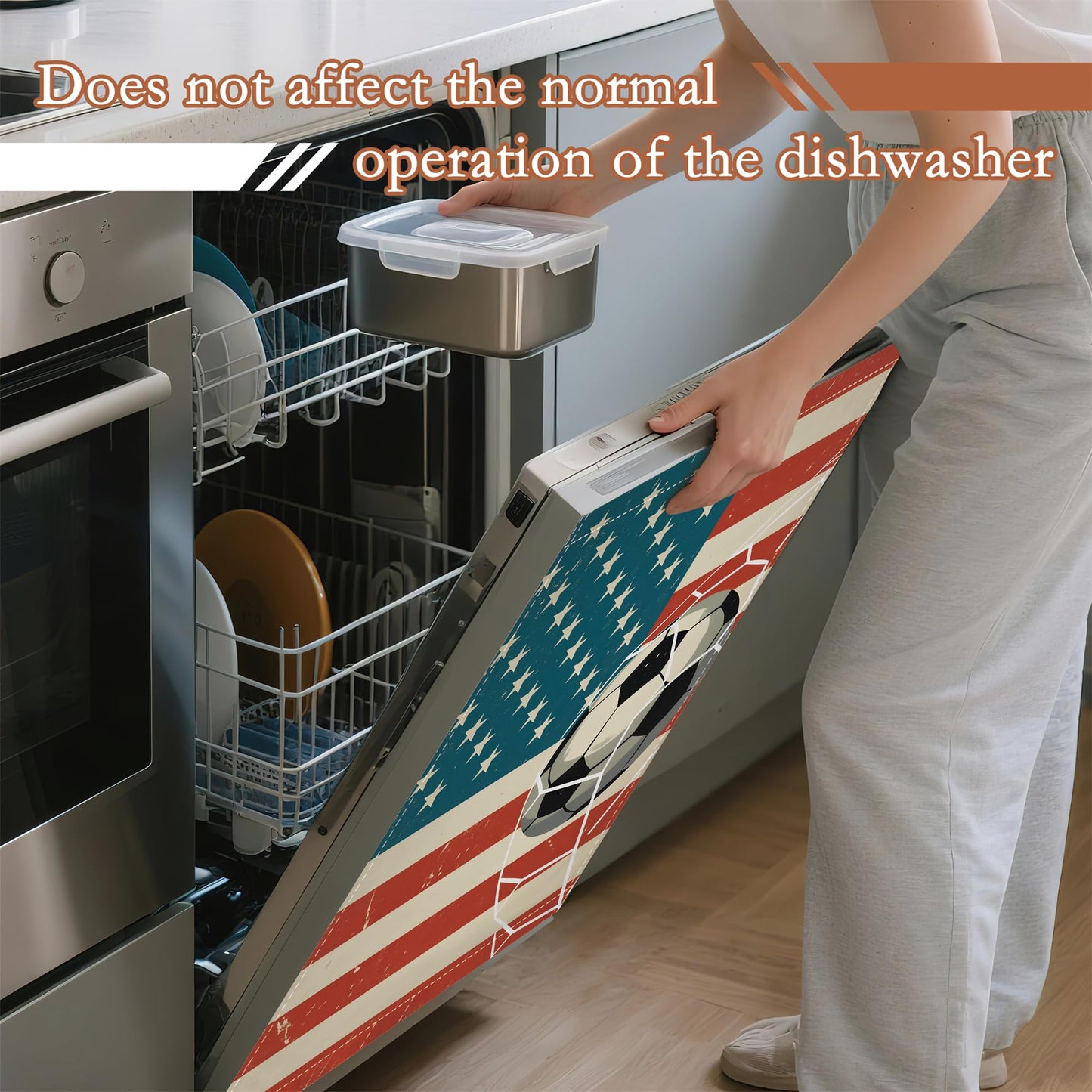 Dishwasher Magnet Cover American Soccer Flag Refrigerator Magnet Patriotic Sports Ball Decorative Dishwasher Panel for Kitchen Appliance Decor Reusable Waterproof 23x26 Inch