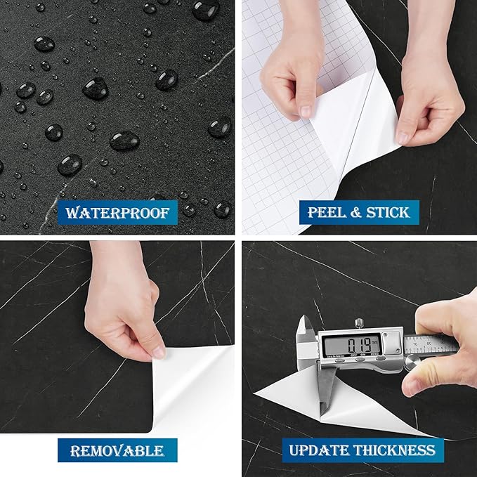 FunStick 36"x200" Black Marble Contact Paper Peel and Stick Countertop Paper