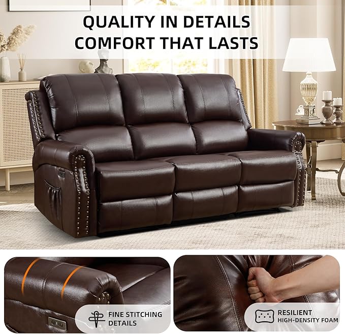 EBELLO 2 Piece Power Faux Leather Recliner Sofa Set, Reclining Living Room