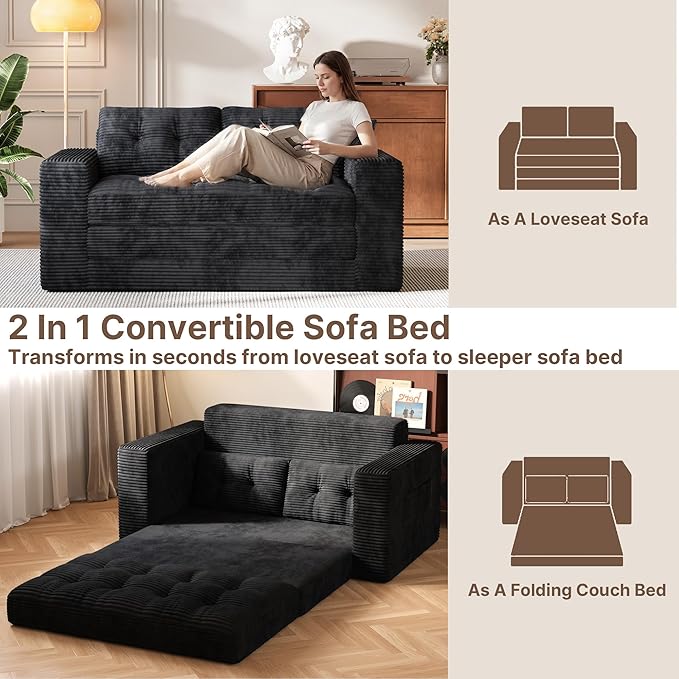 Gizoon Convertible Loveseat Sleeper Sofa Bed, Corduroy Pull Out Couch