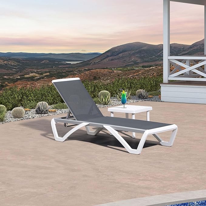 PURPLE LEAF Patio Chaise Lounge Chair Set Outside Aluminum Plastic Stackable