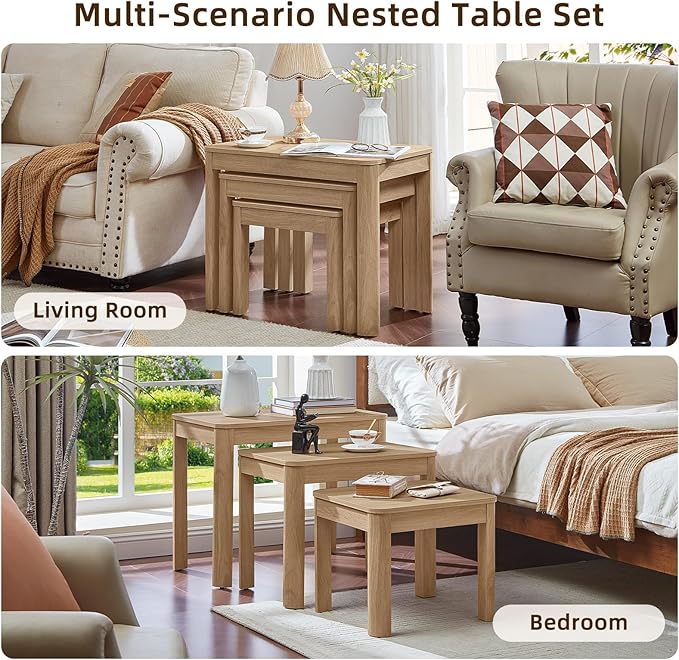 Joaxswe Farmhouse Nesting Tables Set of 3, Nesting Side Tables