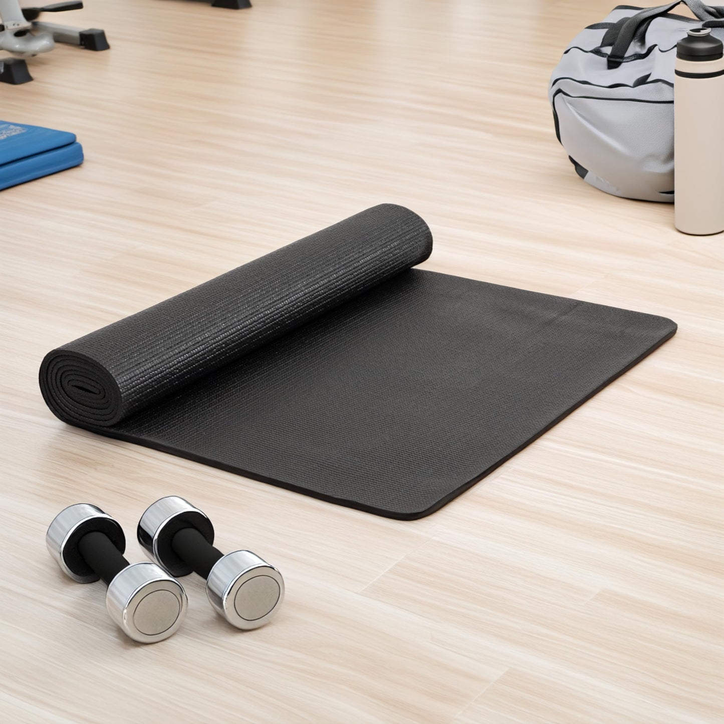 Mind Reader YOGAPVC-BLK All Purpose Extra Thick Yoga Fitness & Exercise Mats with Carrying Strap, High Density Anti-Tear