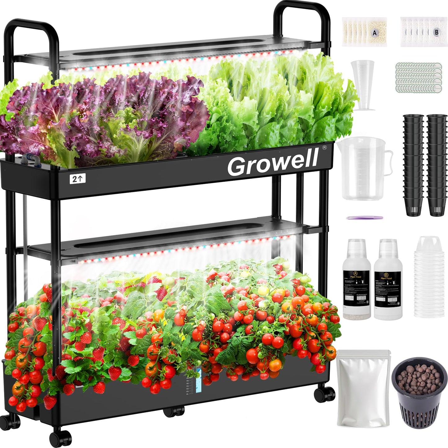 Large Hydroponics Growing System Kit, 32 Pods Vertical Hydroponic Garden, with 32 Large Buckets, 32L Indoor Garden System for Herb Vegetable Fruits, with 2 Light Modes, Auto Circulating Water System