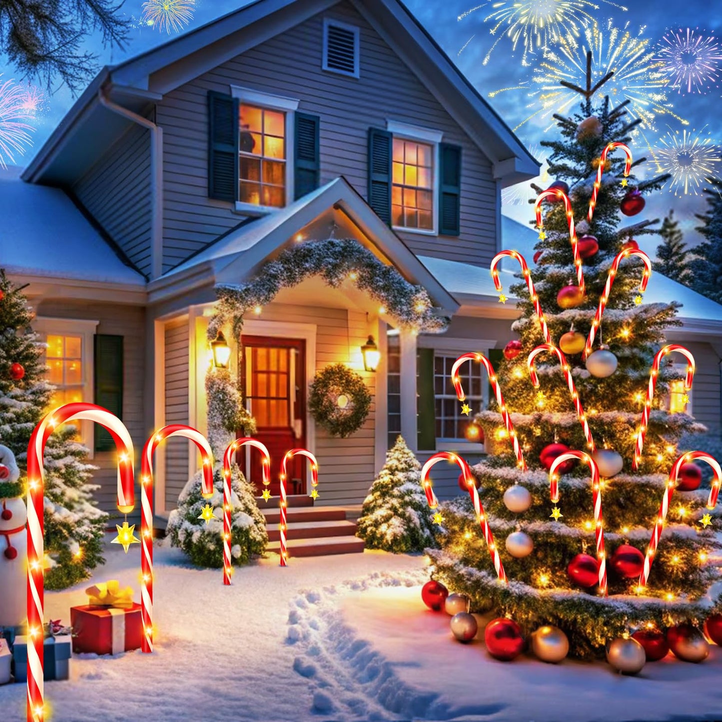 stadeco Solar Christmas Decorations Outdoor, 12 Pack Solar Candy Cane Christmas Lights 8 Lighting Modes 180 Bright LED, Waterproof Outside Xmas DIY Decorations for Pathway Yard Garden