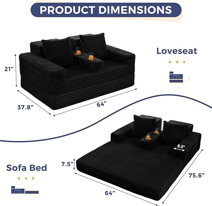 MAXYOYO Loveseat Sofa Bed, Striped Faux Fur Foldable Floor Sofa Couch in A Box