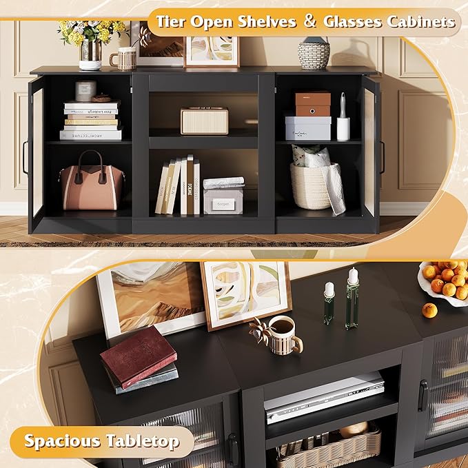 WLIVE Farmhouse TV Stand for 65 inch TV, Open Shelves TV Console for Living