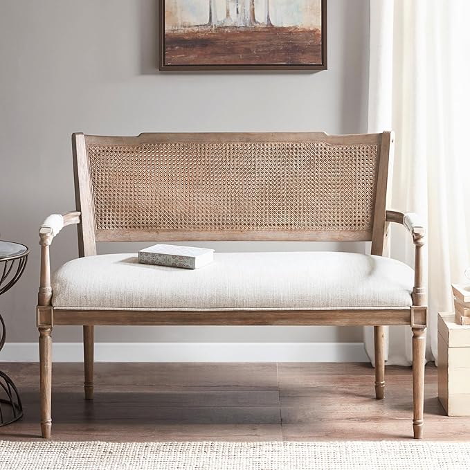 Madison Park Willshire Natural Rattan Settee, Upholstered Seat
